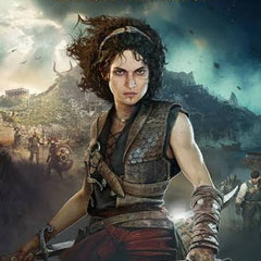 Resonance: A Plague Tale Legacy video game cover art featuring a female warrior holding two swords in the foreground, with a dark, battle-scarred landscape and other figures in the background under a stormy sky. The title 'RESONANCE' is displayed prominently at the top.